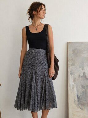 Gray Abstract Print Flowy Midi Skirt Women's Size Medium